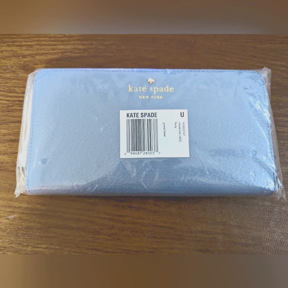 NWT Kate Spade Grand Street Lacey Zip Around Wallet (Cloudcover Light Bl…